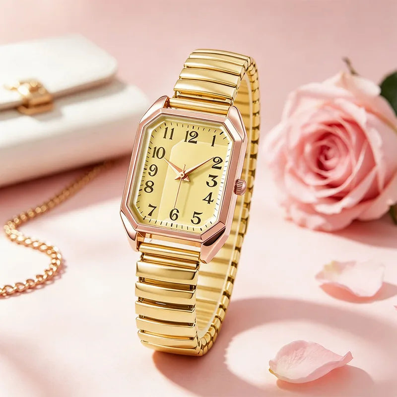 Women's Luxury Fashion Quartz Watch with Elastic Strap - Rectangle Alloy Design