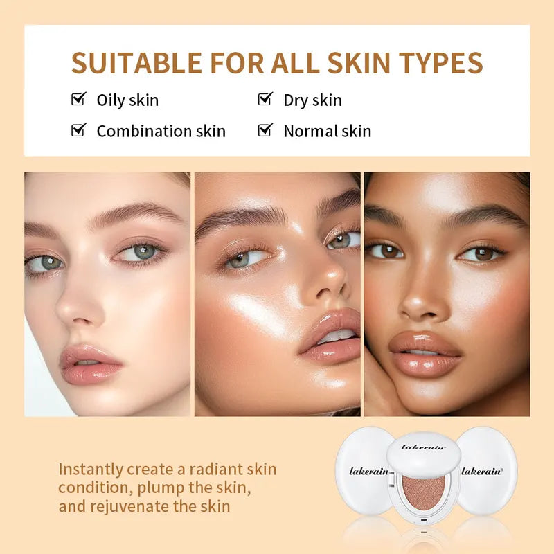 Hydrating Dewy Glow Cushion Foundation with Long-Lasting Moisturizer, Natural Light Coverage, Portable Face Makeup
