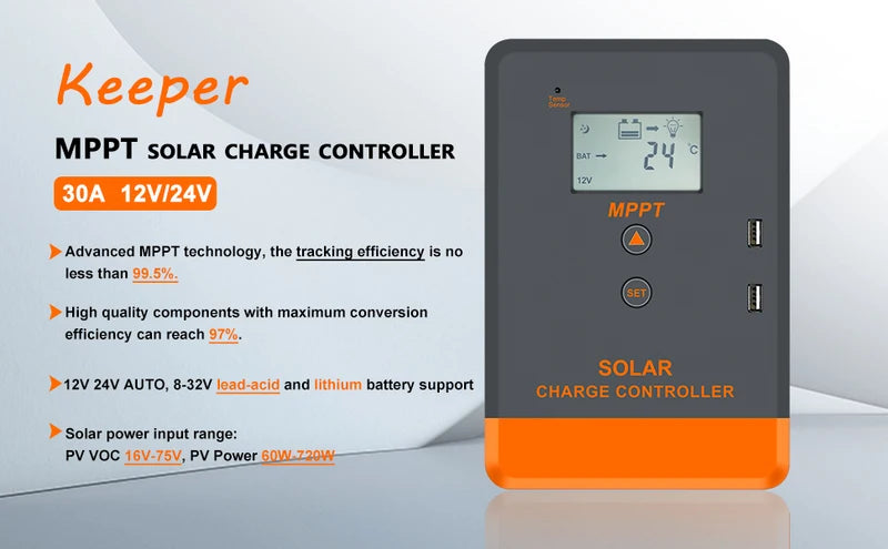 Solar Charge Controller MPPT 20A-60A LCD Auto Battery Regulator for 12V-48V Solar Panel