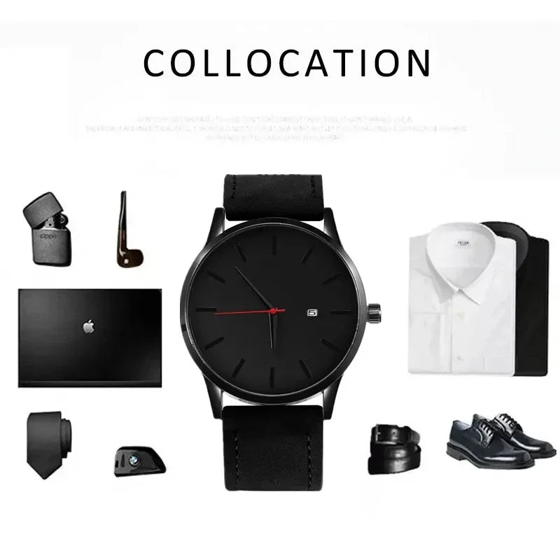 Men's Casual Leather Analog Quartz Watch - Multiple Colors