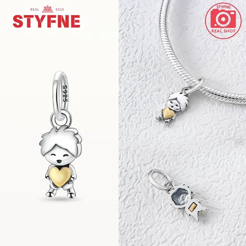 Couple Love Heart Charms Beads Set for DIY Bracelets - Silver Tone Jewelry Gift