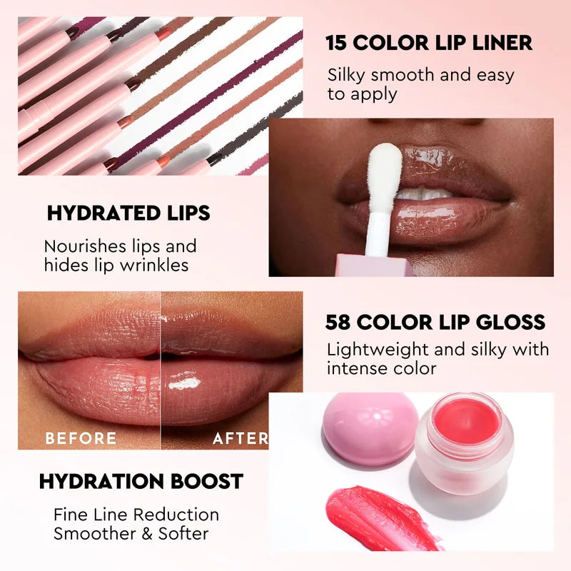 5-in-1 Lip Makeup Set Lip Gloss Lipliner Lip Mask & Scrub Beauty Gift Kit