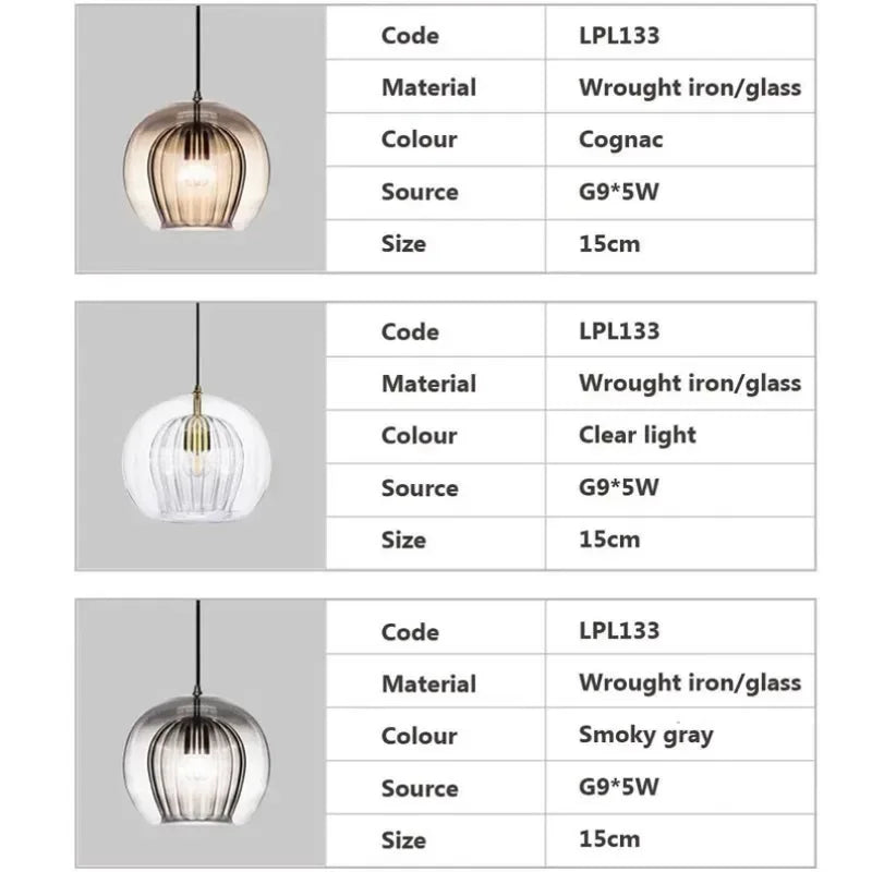 Modern Glass Pendant Light LED Hanging Lamp for Dining Living Room Home Decor