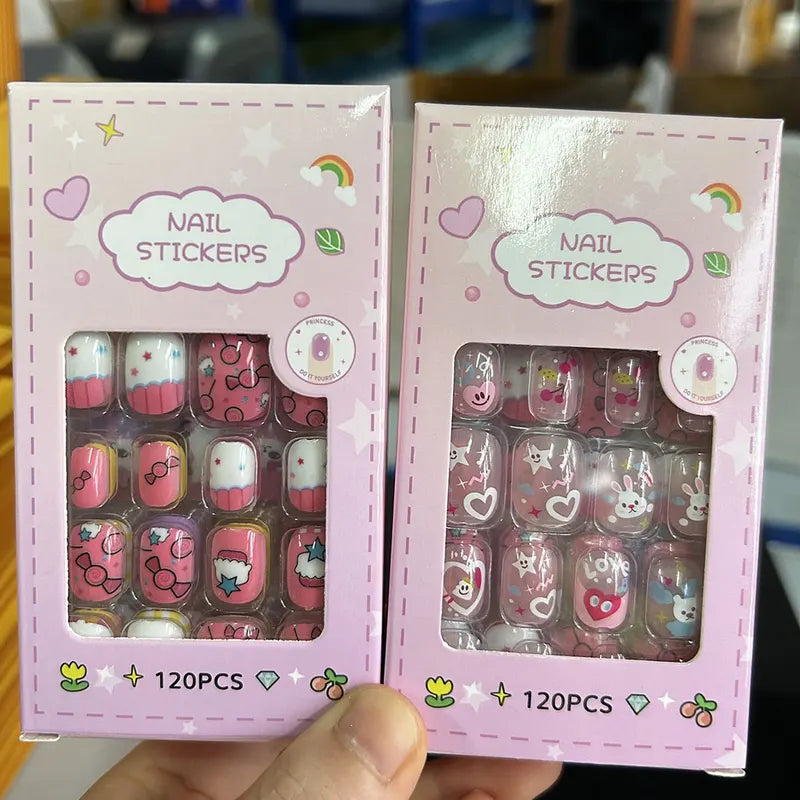 Kids Colorful Full Cover Press-On Nail Tips for Children and Girls - 120/24PC
