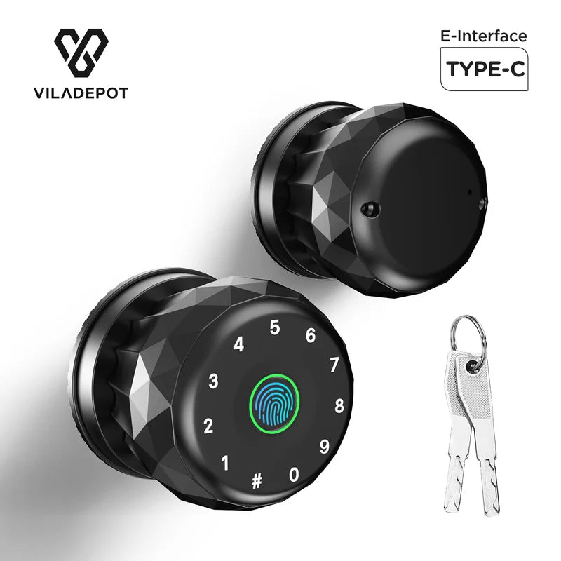 Viladepot Smart Lock Fingerprint Passcode App Control Indoor Door Lock with Type-C Emergency Power