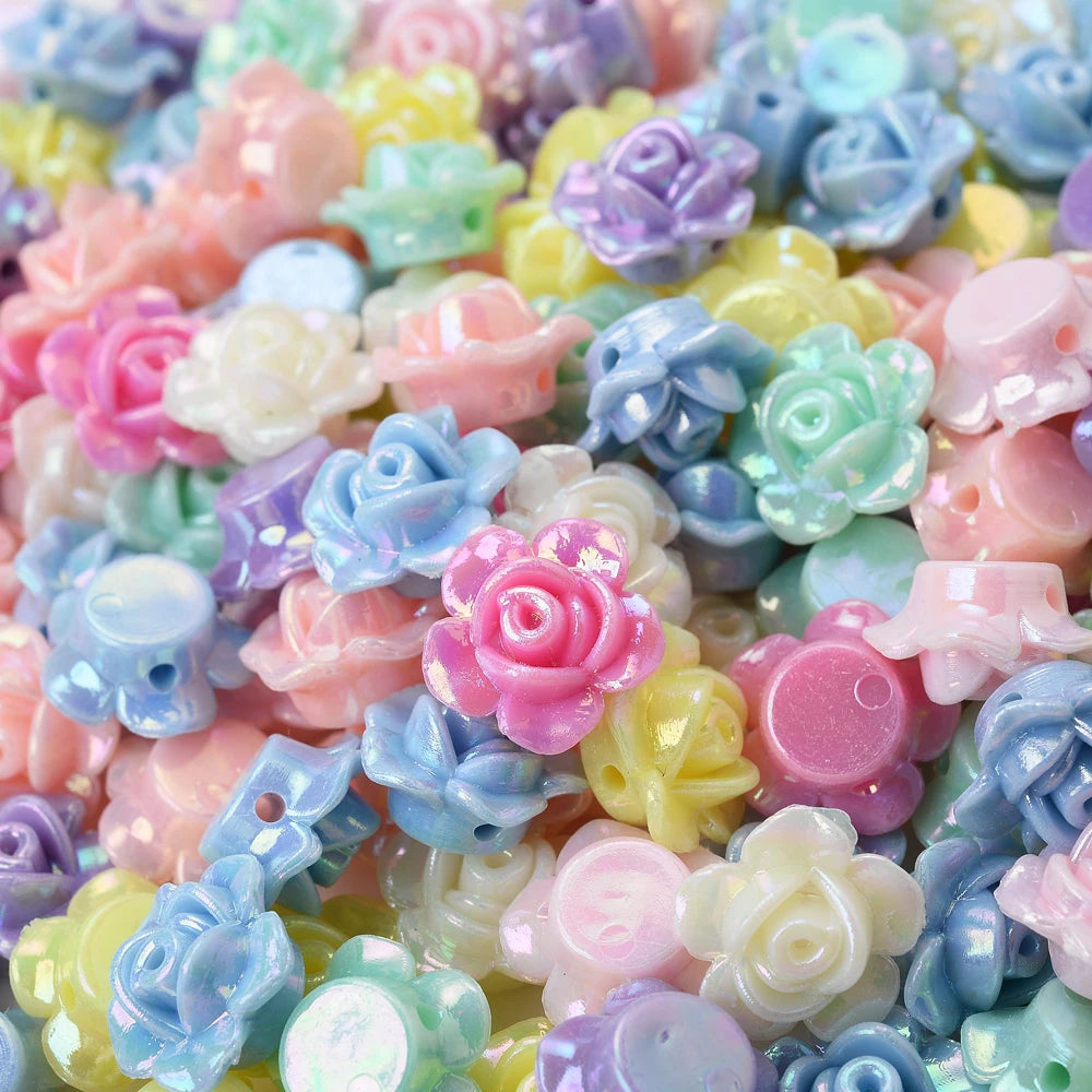 50pcs Acrylic Beads 13x8mm Multicolor Rose Flower Spacer Jewelry Making Supplies