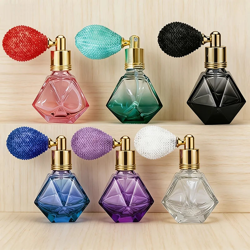 Elegant Diamond-Shaped Glass Spray Bottle for Perfume and Cosmetics - Multi-Color Refillable Mist Container