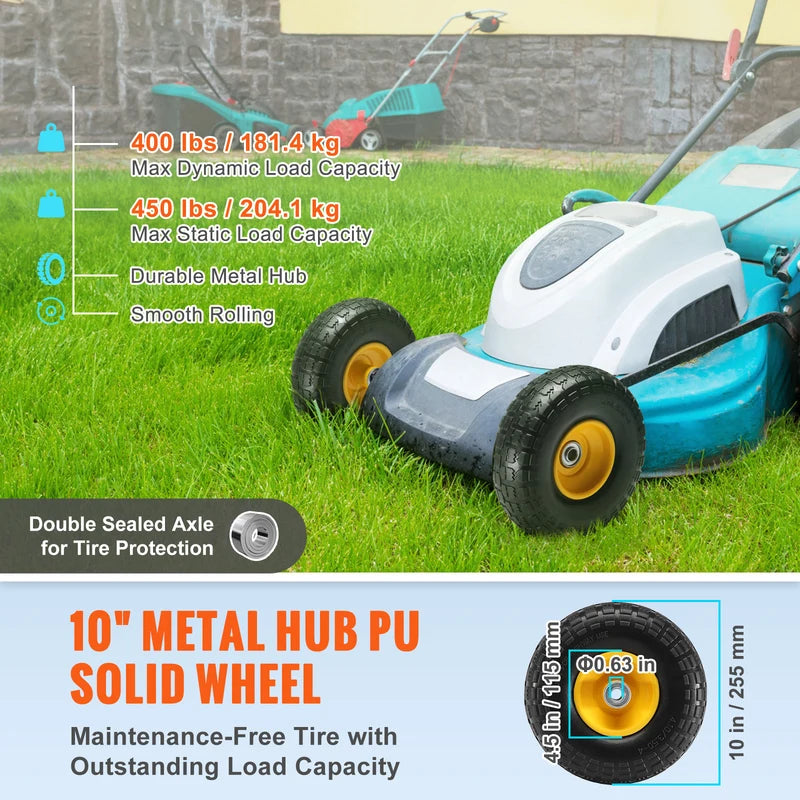 10-Inch Solid PU Run-Flat Tires and Wheels for Dollies Garden Trailers