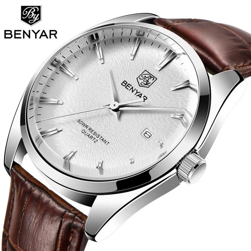 Luxury Military Wristwatch for Men Waterproof Leather Quartz Watch - Multiple Colors
