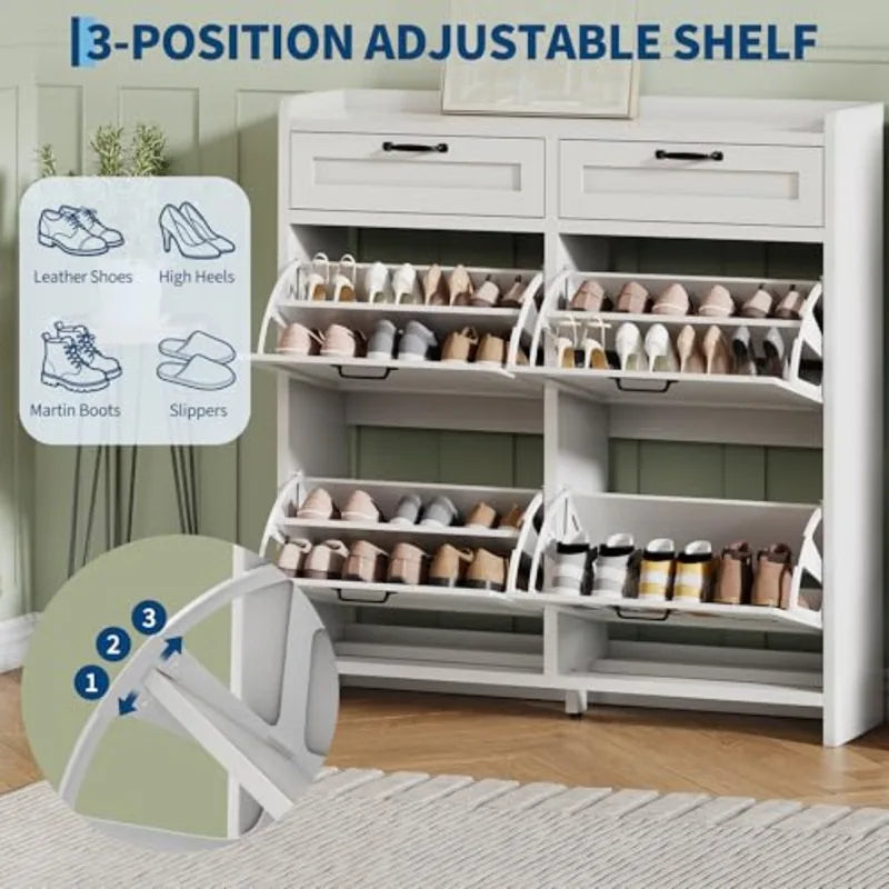 Wooden Shoe Cabinet with 2 Drawers - Space-Saving Entryway Storage