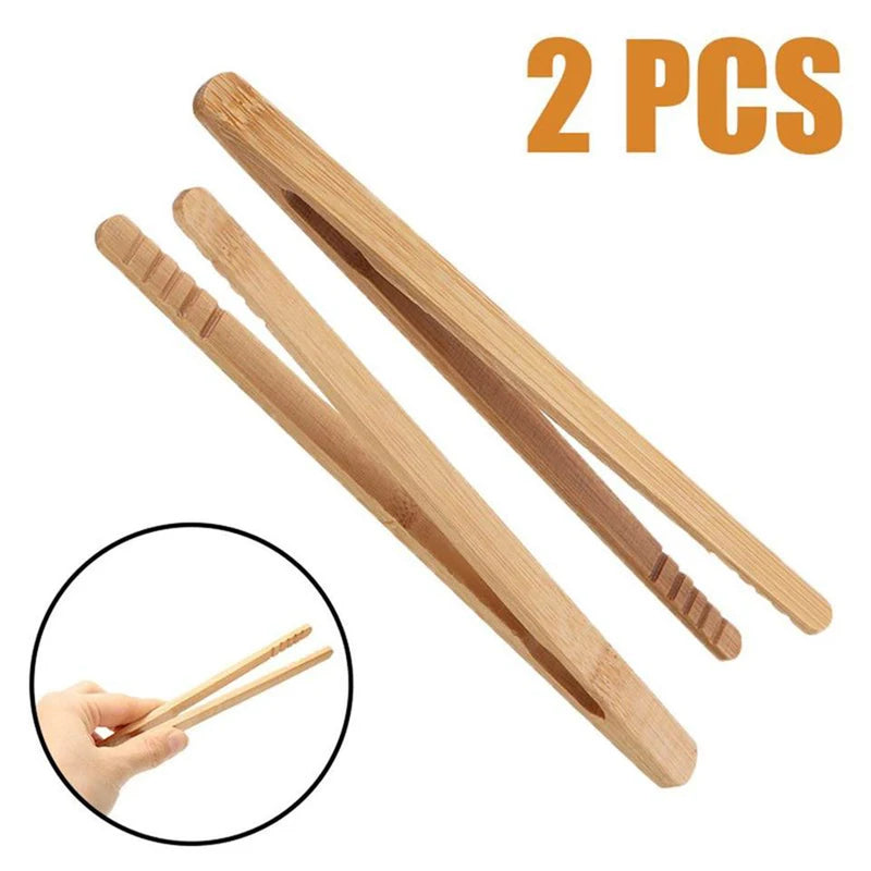 18cm Bamboo Wood Tongs for Food, Toast, Salad, Bacon & Ice Tea Clips