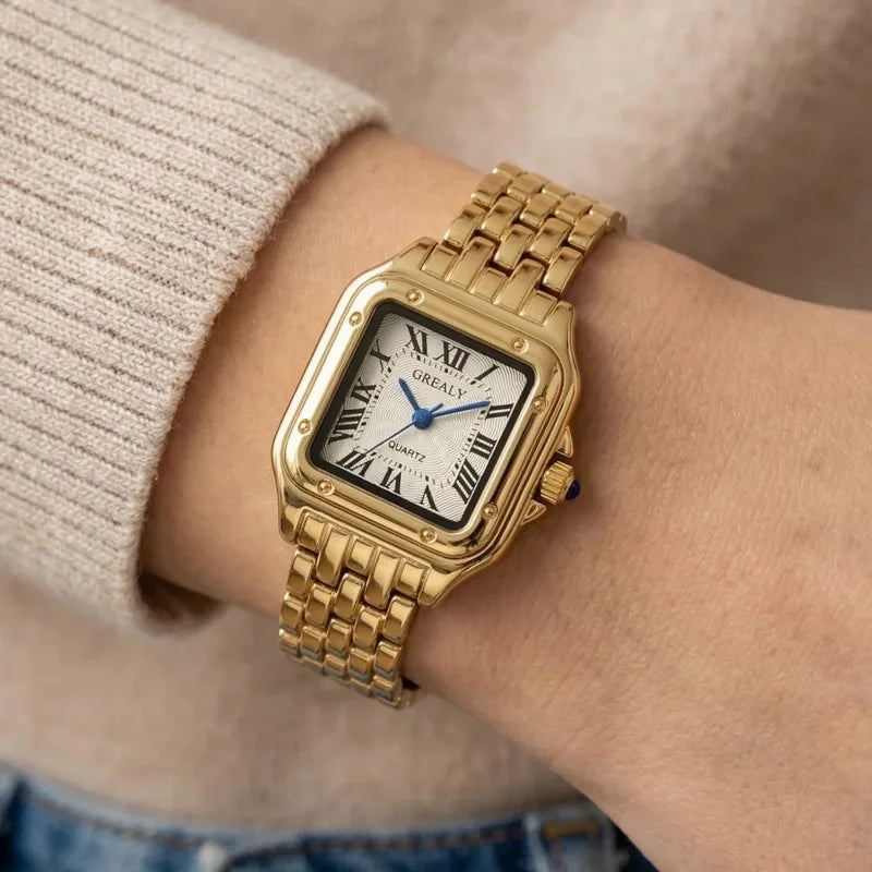 Elegant Square Dial Quartz Women's Watch with Waterproof Stainless Steel Strap