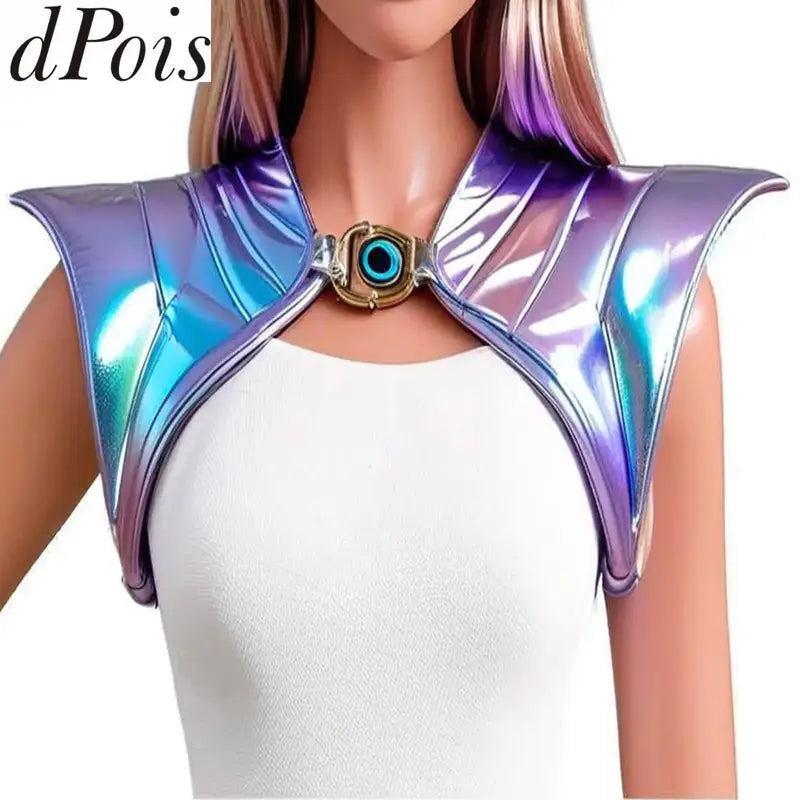 Gothic Punk Metallic Shoulder Shrug Cape for Stage Costume Women Halloween