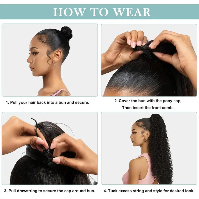 Drawstring Ponytail Extension for Women Curly Wavy Synthetic Hair - Natural Look