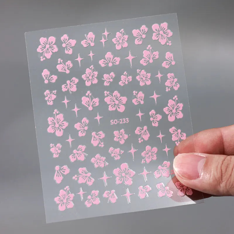4pcs 3D Hibiscus Flower Nail Art Stickers Tropical Floral Decals for Manicure