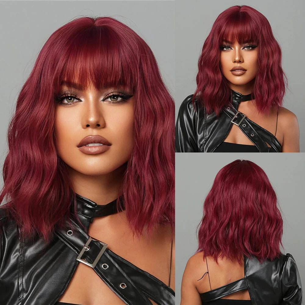 Colorful Short Curly Wigs with Bangs for Cosplay & Parties - Heat-Resistant Synthetic Hair
