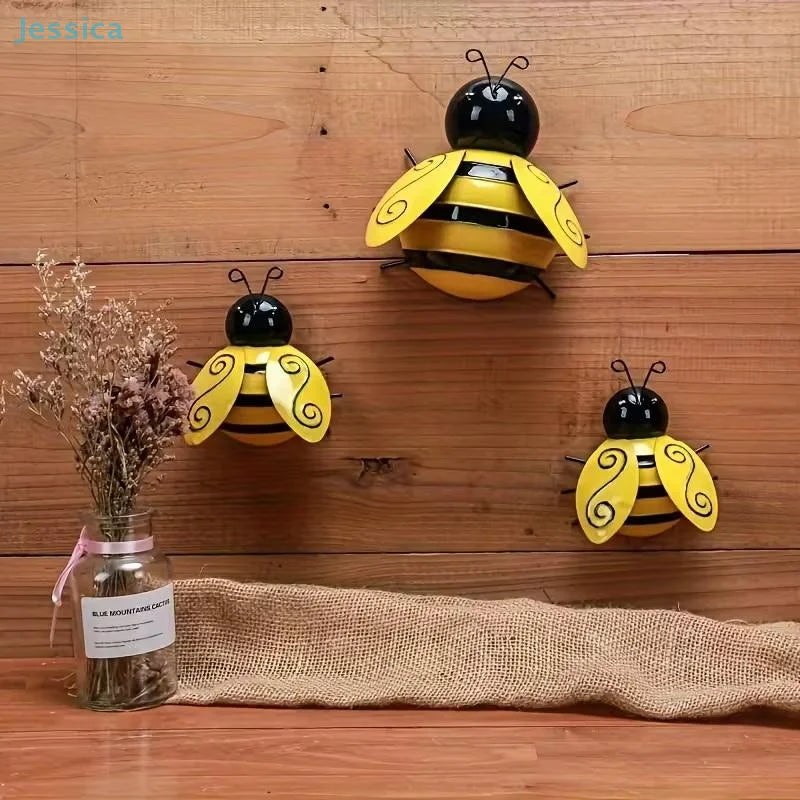 4Pcs Wrought Iron Bee Wall Decor Set Garden Balcony Courtyard Art
