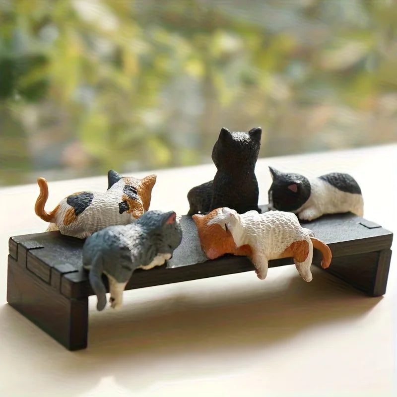 Set of 5 Cute Healing Cat Monitor Decorations - Kawaii Screen Edge Figurines for Office Desk, Anti-Loneliness Companion