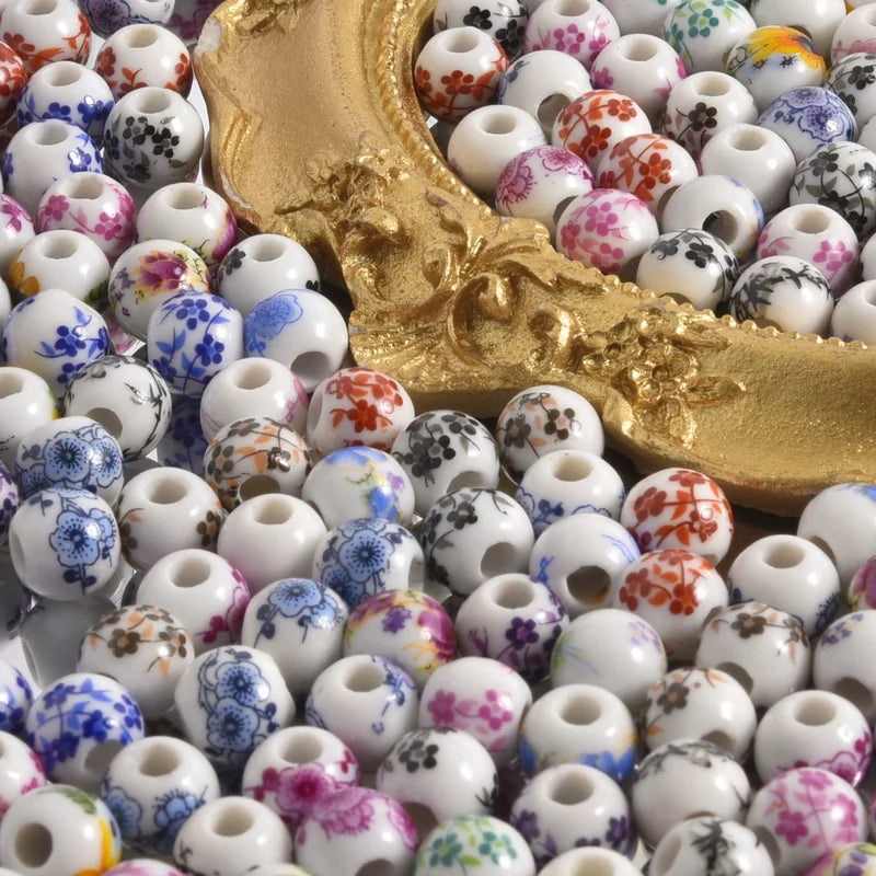 Colorful 8mm Ceramic Flower Beads for Jewelry Making - DIY Spacer Beads Set