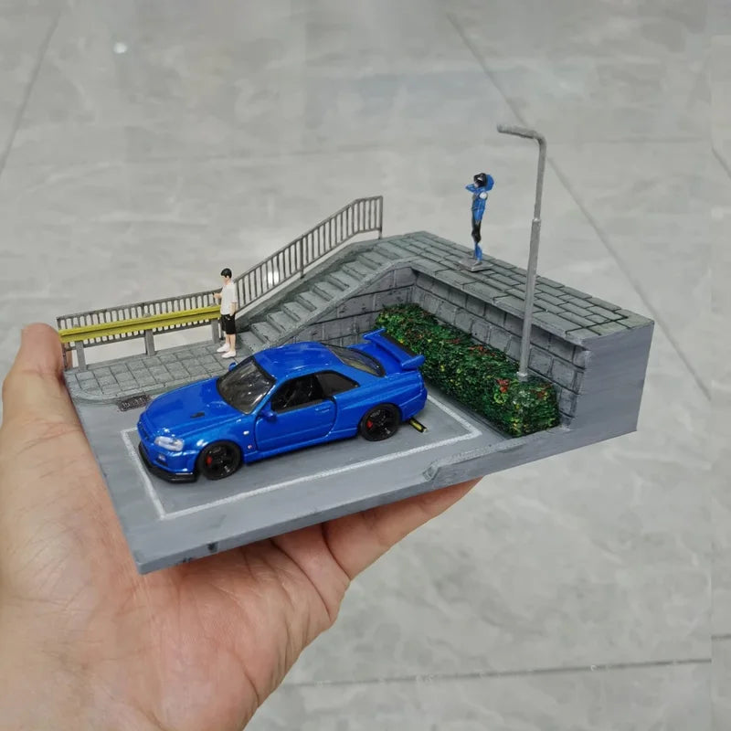 Miniature Car Parking Scene Model - 3D Printed DIY Desktop Decor Stand