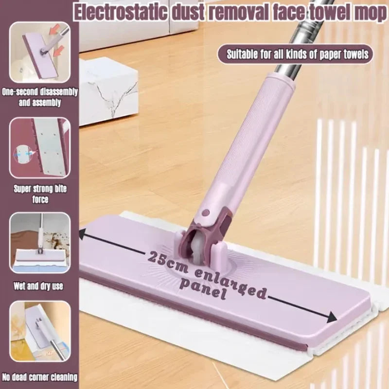 Hands-Free Flat Mop for Face Towels and Floor Cleaning - Reusable Swivel Mini Mop