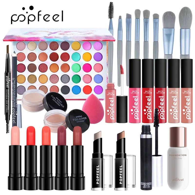 All-in-One Makeup Kit with 29 Pieces - Eyeshadow, Foundation, Lipgloss & Brushes