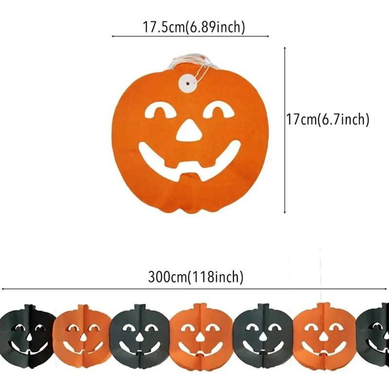 Halloween Paper Banner Garland with Spiders Pumpkins Ghosts Bats - Party Decorations