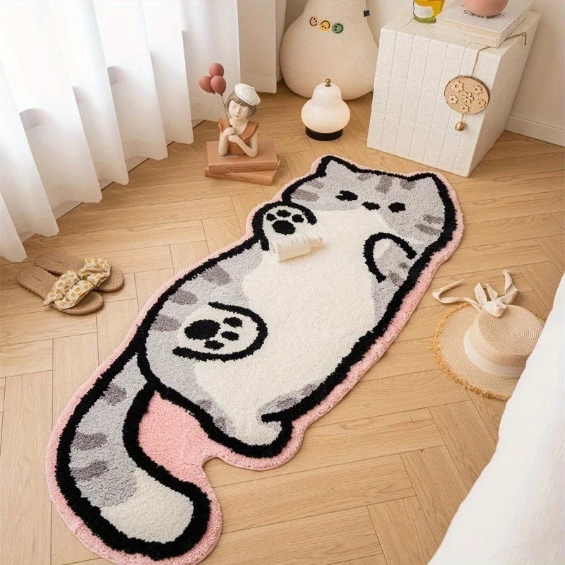 Cute Cat Home Decor Rug - Non-Slip Bedside Floor Mat for Bedrooms & Living Rooms