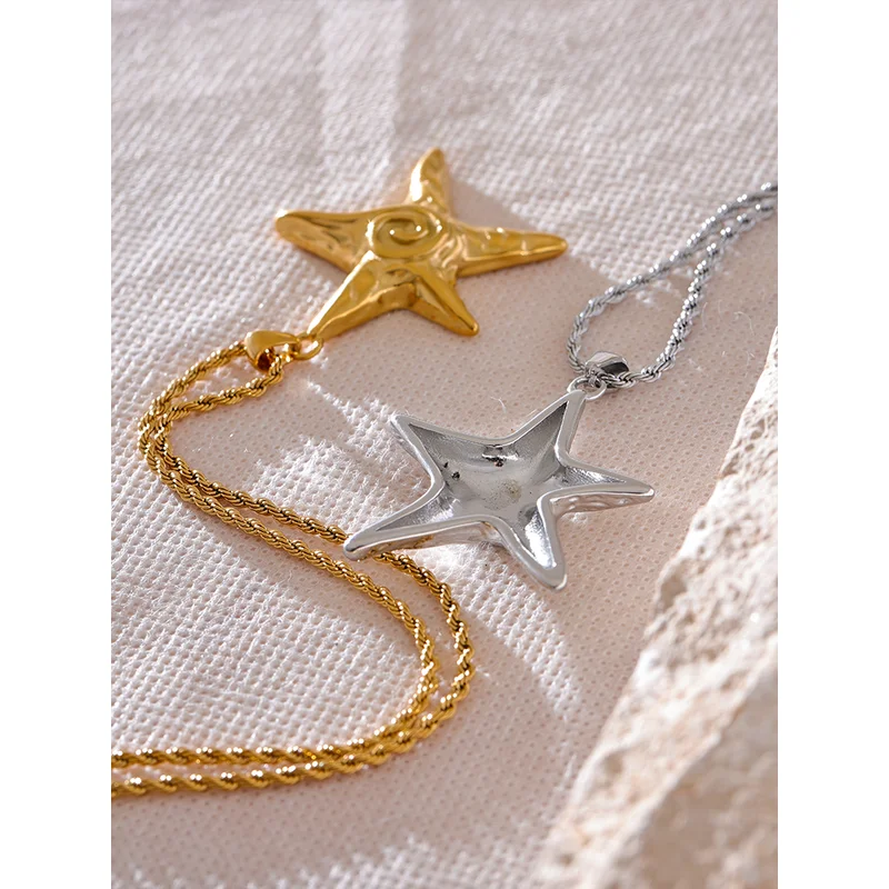 Starfish Pendant Necklace Stainless Steel 18K Gold PVD Plated Statement Jewelry