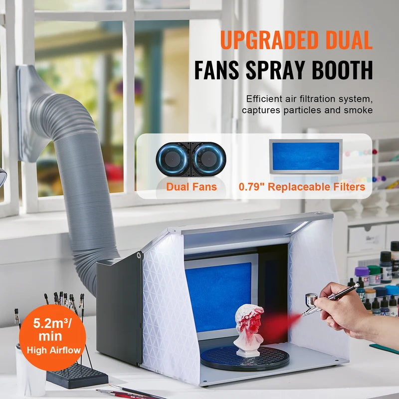 Portable Airbrush Spray Booth Kit with LED Lights & Dual Exhaust Fans