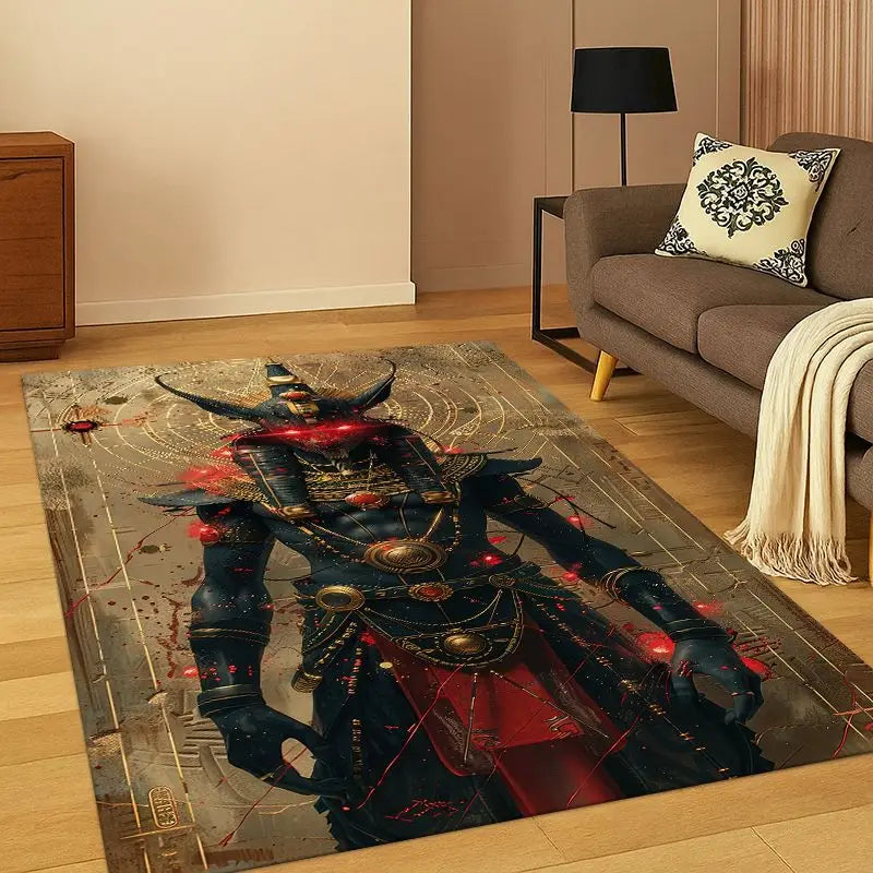 Egyptian Anubis Pharaoh Cartoon Area Rug - Non-Slip Home Decor Carpet