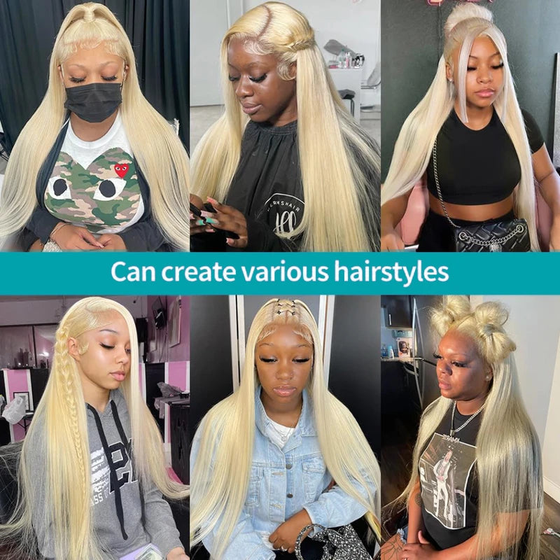 Full Lace Front Wigs 13x4 13x6 HD Transparent Lace Human Hair Wig Blonde Straight 46 Inches
