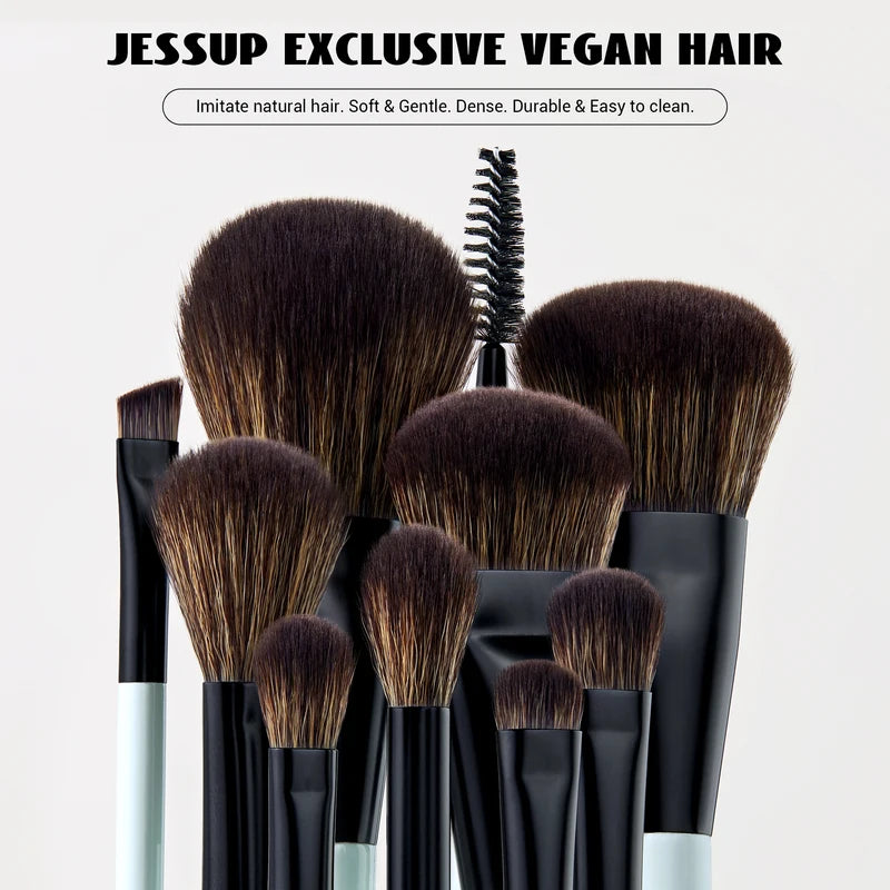 Jessup 6pcs Double Sided Makeup Brush Set - Foundation, Blush, Eyeshadow & Eyebrow Tools