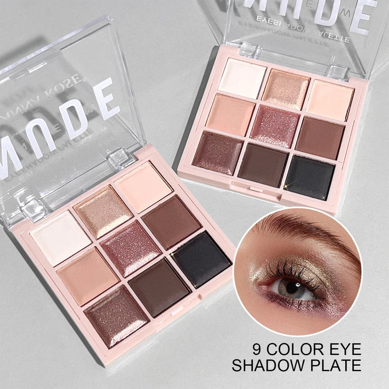 9-Color Eyeshadow Palette with Glitter & Matte Shades - Daily, Student-Friendly Makeup