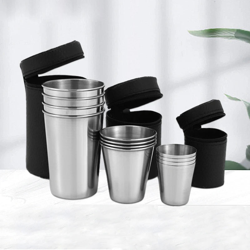4Pcs Portable Stainless Steel Drinkware Set - Mini Cups for Whisky Wine with Case