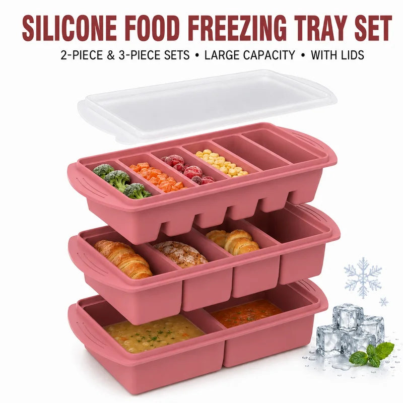 Large Silicone Food Freezing Tray with Lid - Meal Prep & Portion Control