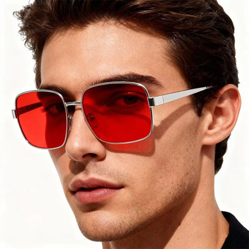 Unisex Retro Square & Round Metal Sunglasses with Sun Protection - Large Frame