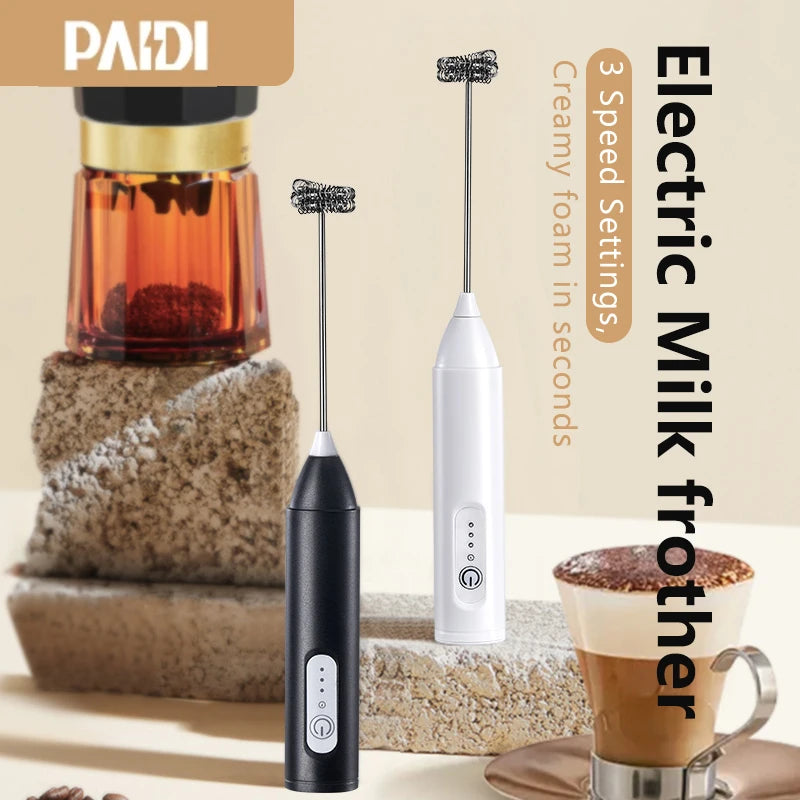 Mini USB Rechargeable Coffee Frother with 3 Speeds Milk Foam Maker Electric Handheld Blender Kitchen Tool