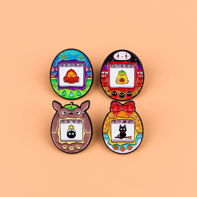 4pcs Enamel Manga Elf Pins Set - Cute Metal Brooches for Bags & Clothing