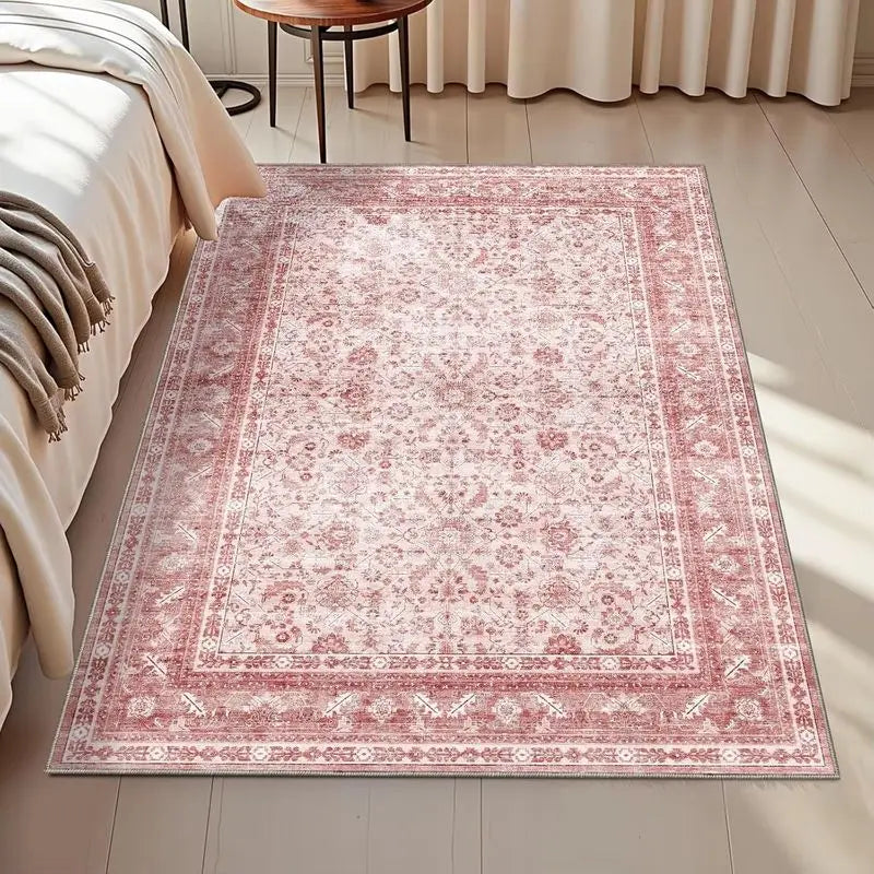 Persian Floral Rug Non-Slip Machine Washable Living Room & Bedroom Rug