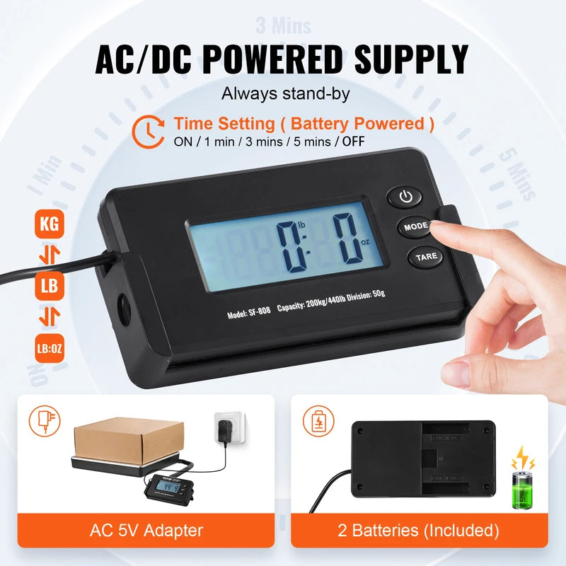 Digital Shipping Scale 440lbs with Tare Function LCD Display Portable Postal Weighing Scale