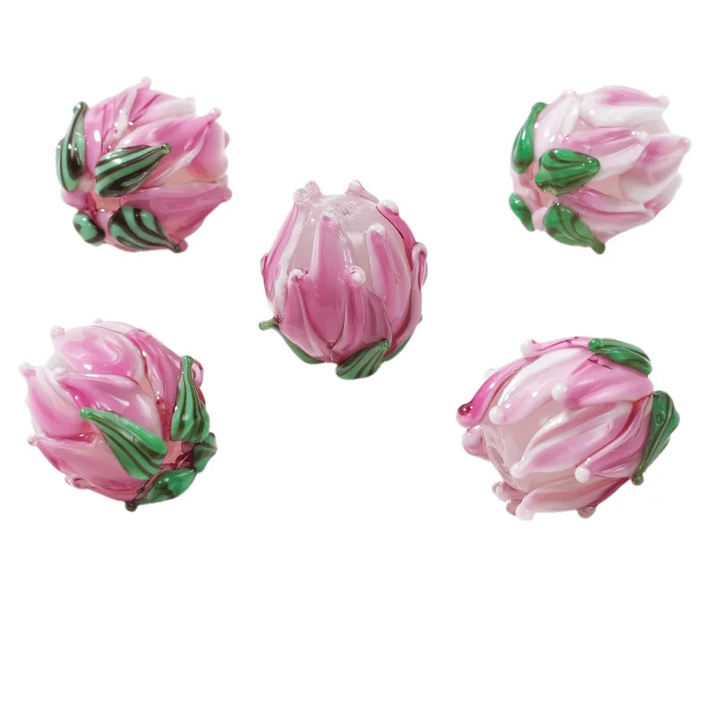5pcs 15mm Handmade Lampwork Tulip Flower Beads for Jewelry Making - DIY Charm Glass Beads
