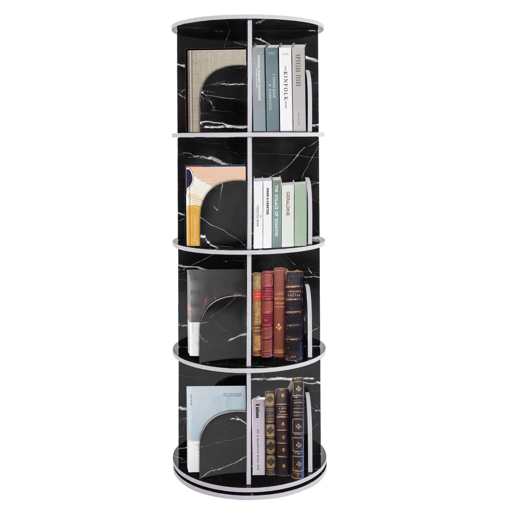 Rotating Bookshelf with 16 Compartments - Waterproof 4-Tier Floor Storage Rack