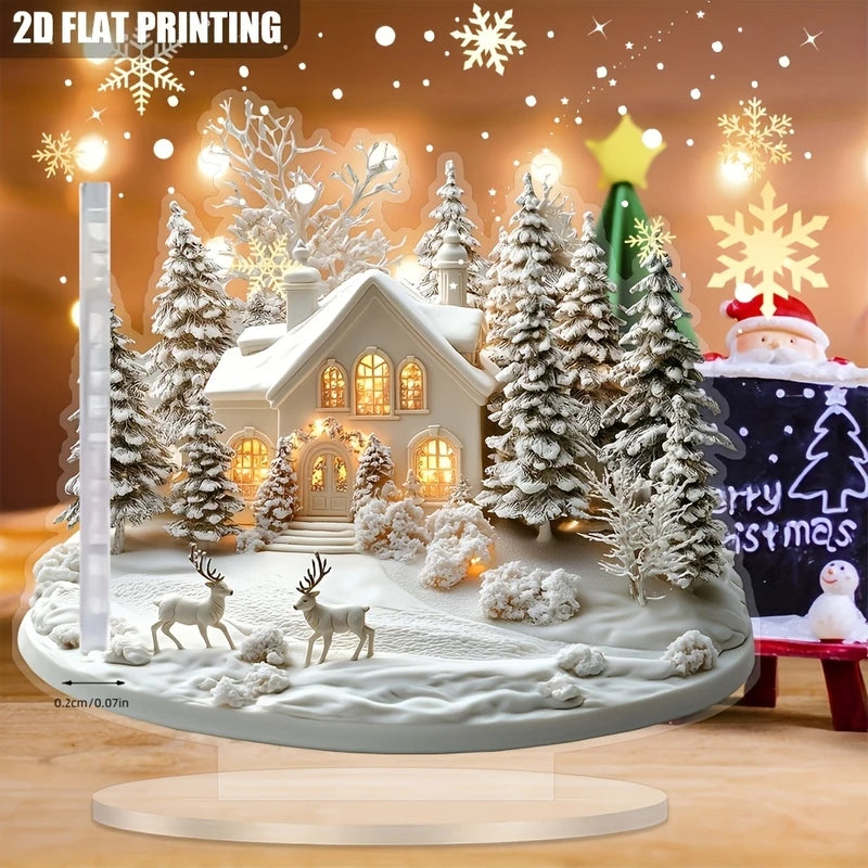 2D Acrylic Christmas Snowhouse & Reindeer Scene Home Decor Ornaments Festive Gift