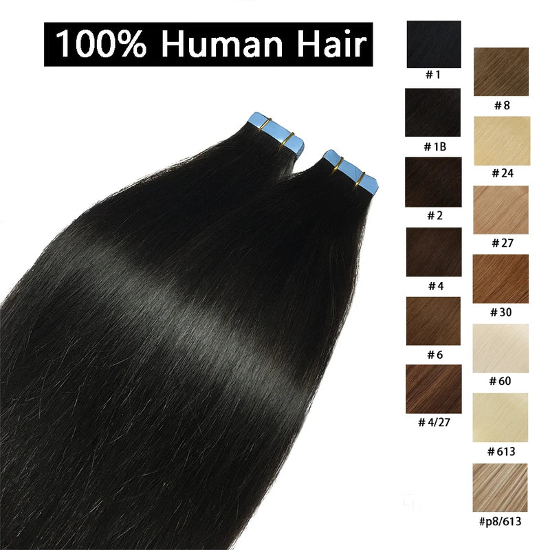 Tape-In Human Hair Extensions - Brazilian Real Hair, Discreet & Easy to Apply