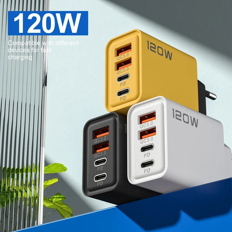 120W USB-C Fast Charger with Multiple Ports for Smartphones and Tablets