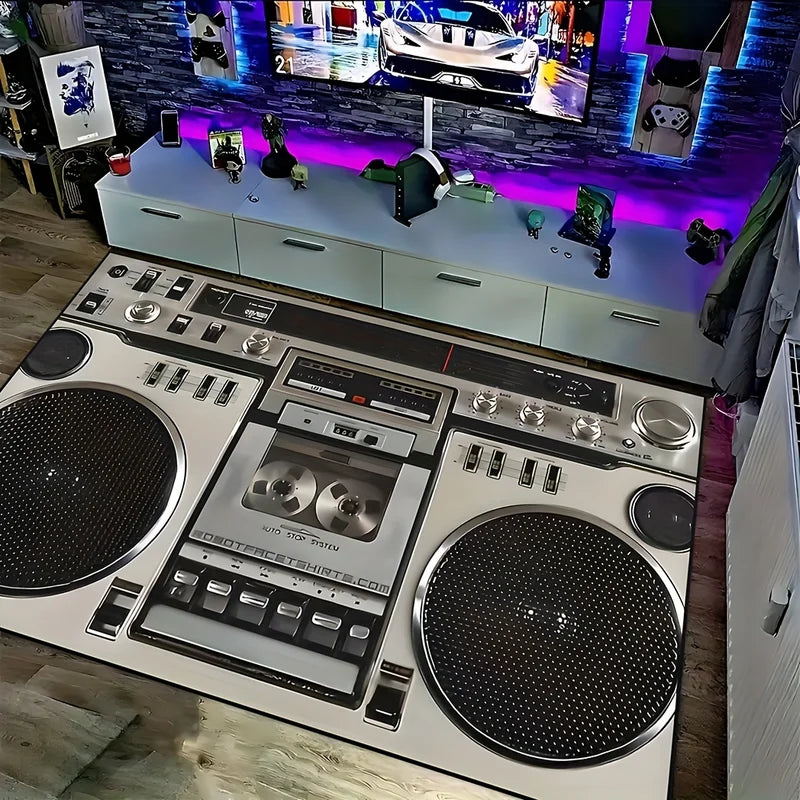 Vintage Cassette Tape Rug for DJ Studio Living Room Non-Slip Carpet