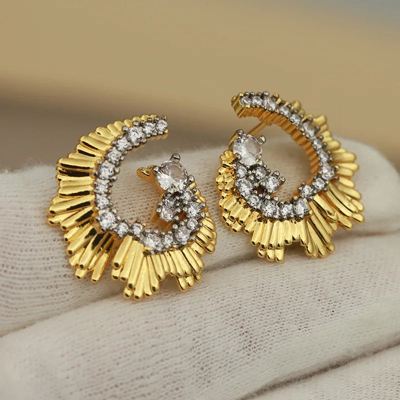 Irregular Heart Stud Earrings for Women - Zirconia Hollow Jewelry