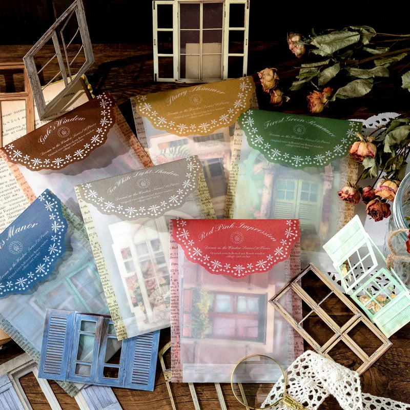 10 Sheets Vintage Hollow Door Window Stickers for Diy Diary Scrapbooking Stationery