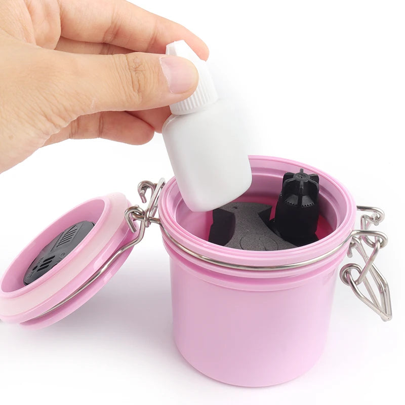 Eyelash Glue Storage Tank with Temperature & Hygrometer Leak-Proof Jar Lash Extension Tool